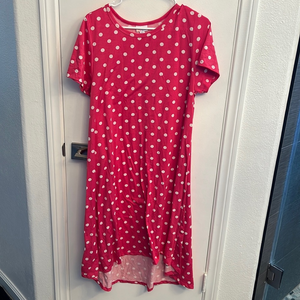 XL lularoe Carly Pink w/ white polka dot dress